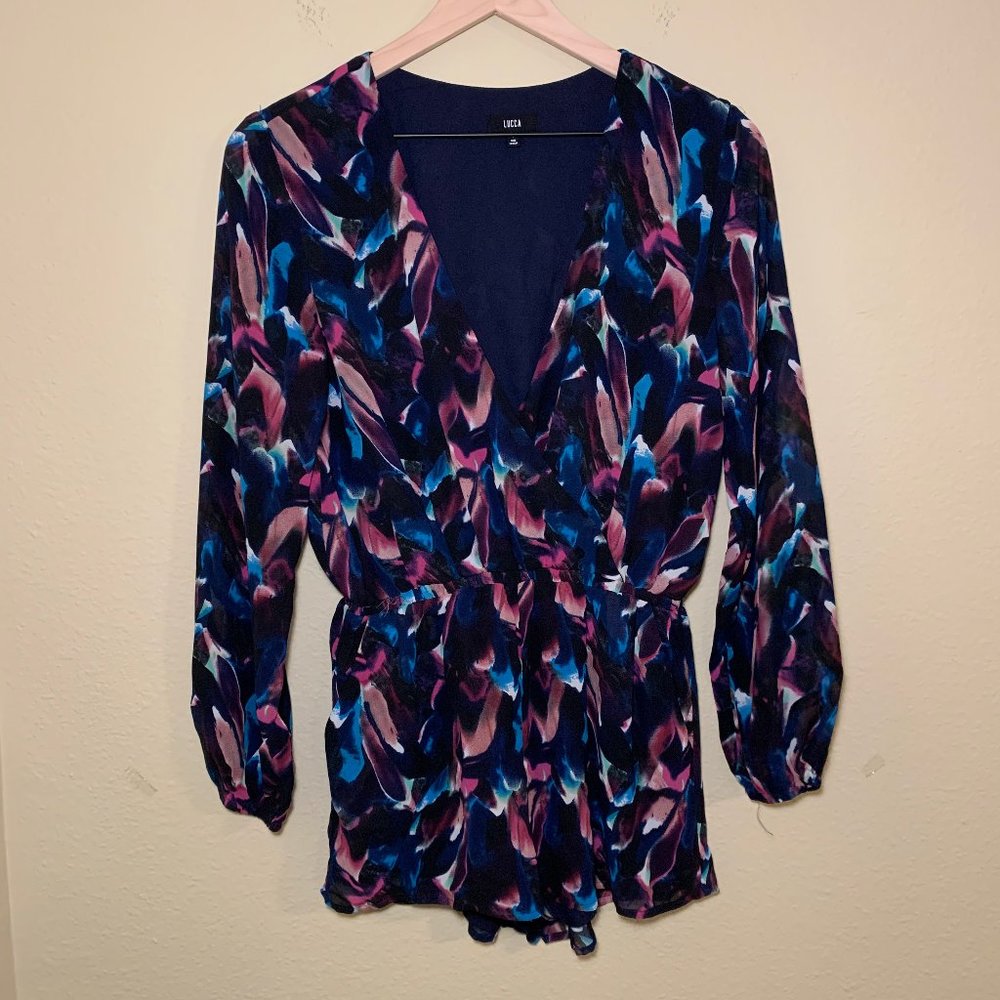 Purple & Blue Watercolor Long Sleeve Romper